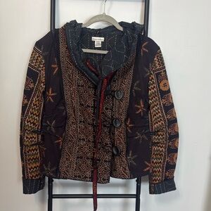 Vintage Dean Alan Hippie Boho Hooded Quilted Stitch Cotton Jacket Women Size S